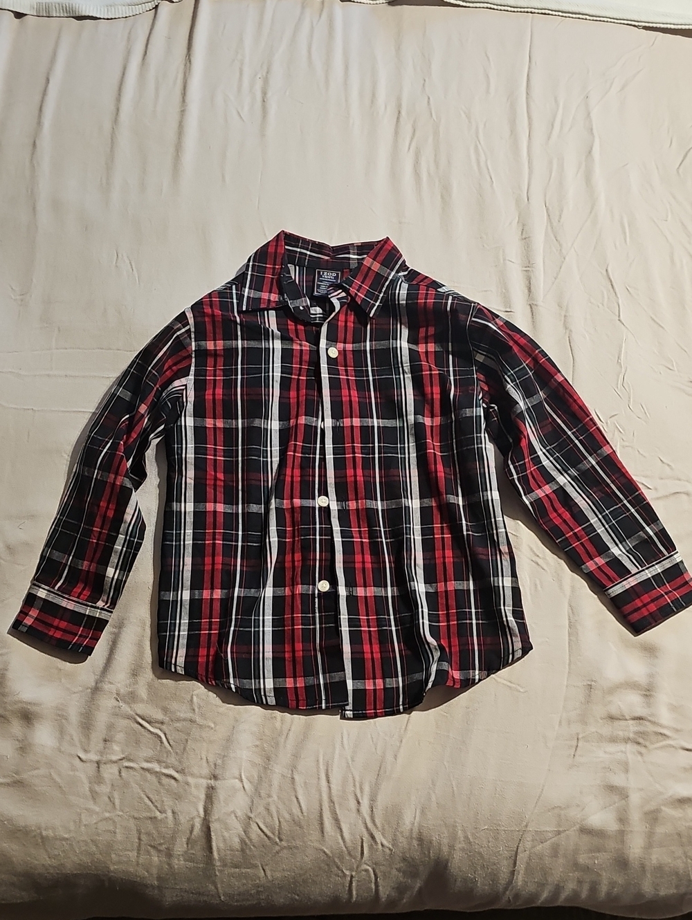 Izod Red Black White Plaid Button-Down Shirt